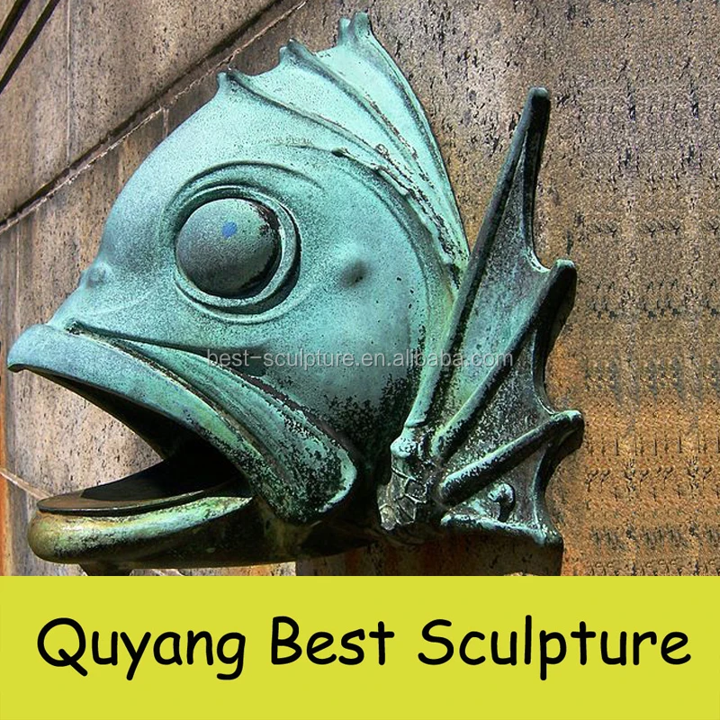 Cast Bronze Fish Water Fountain Wall Sculpture For Sale For Home Decor