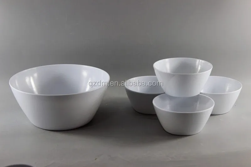 White Melamine Salad Bowl Set With Salad Spoon And Fork