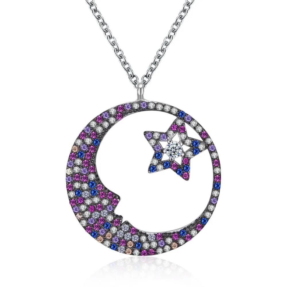 925 gioielli in argento sterling cz colorful luna e stella pendente della collana per le ragazze