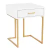 SWT Modern white drawer bedroom nightstand wooden Side Table With metal leg base