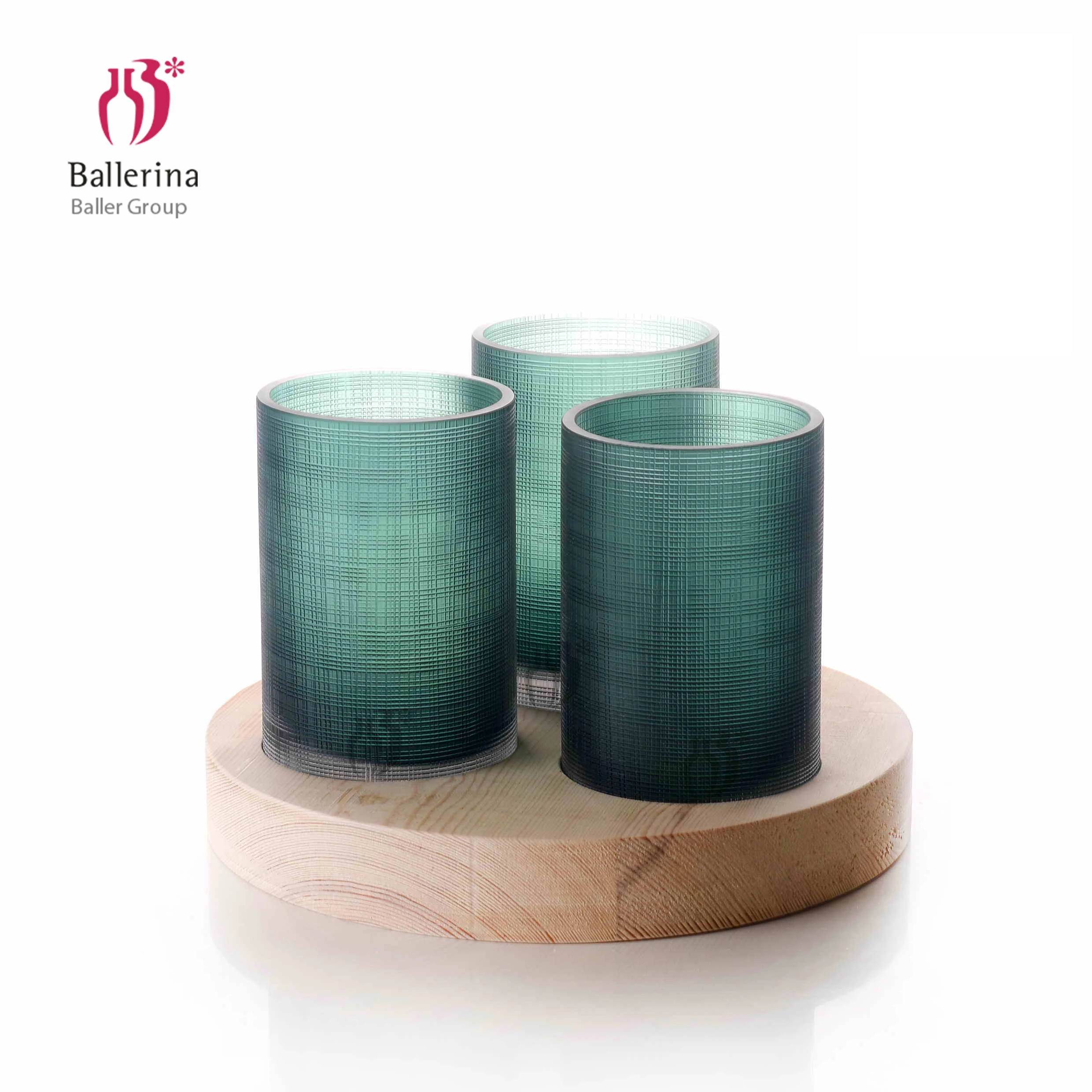 Hand Blown Colored Guangzhou Glass Vases With Wooden Bases