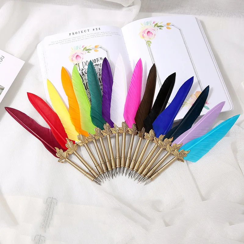 Iefp008wholesale Antique Quill Ink Pen Set White Goose Feather Fountain