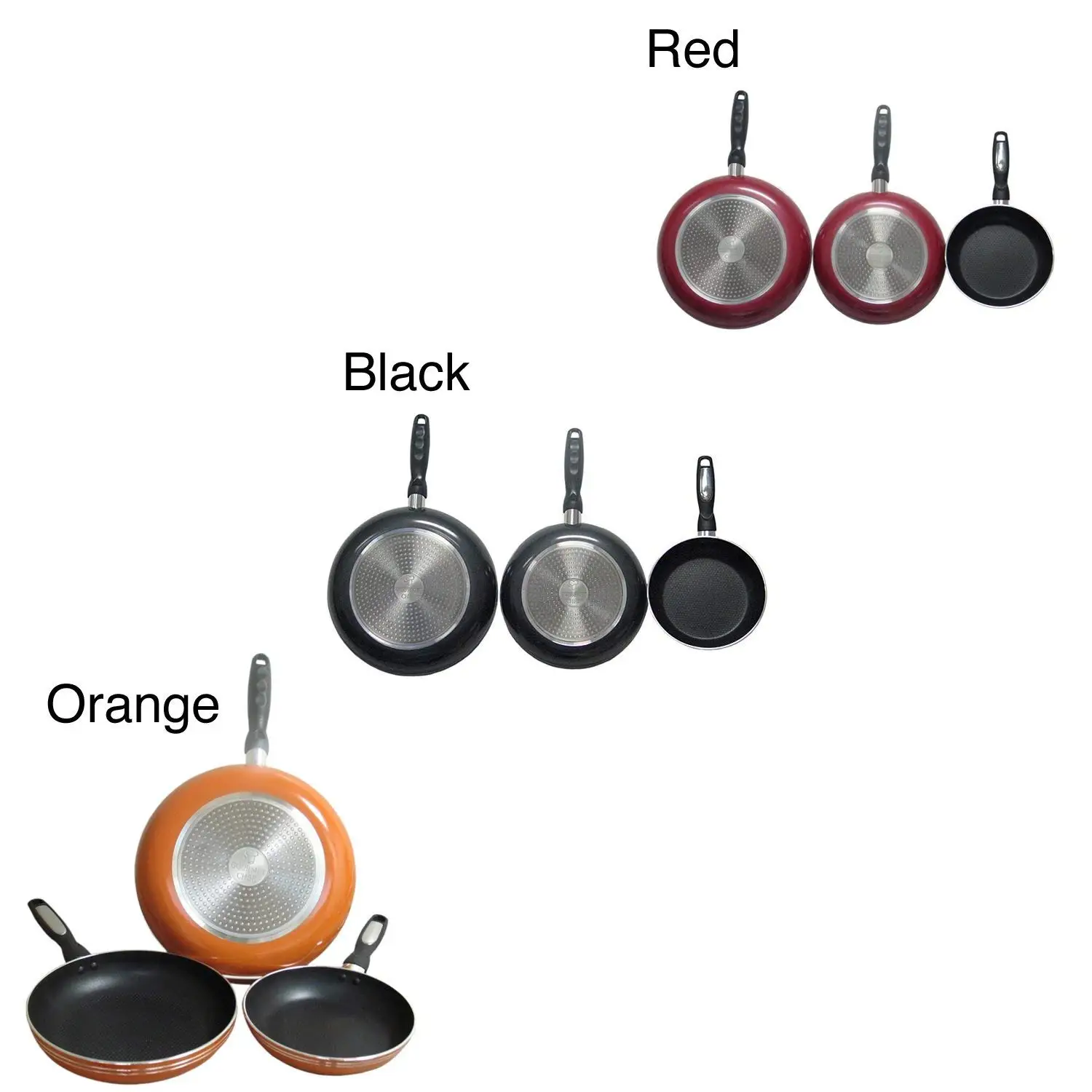 Cooking In Style Fantastic Cookware Classic Red Color 3 Piece Aluminum Non Stick Fry Pan Set Beautiful Design Heavy Quality Kitchen Use Large Capacity Simple Addition To Kitchen Wonderful Sturdy