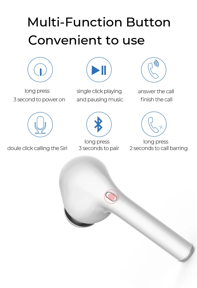 TWS BT V5.0 Earphone Wireless earbuds Noise cancelling headphone HIFi Earpieces With Mic For Iphone 7/8/X/XS
