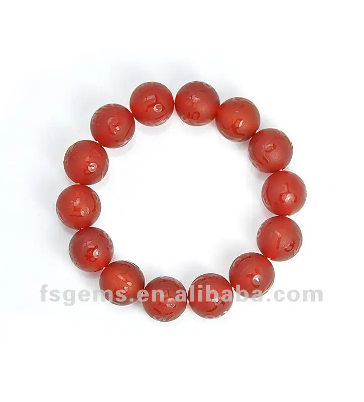 Unisex Vintage Style Silver Bracelet With 14mm Red Brazilian Agate Gemstone Ball Shape Star & Number Pattern for Gift or Party