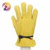 Yellow cow upper leather western safety gloves driving working with Ball and Tape Wrist Closure