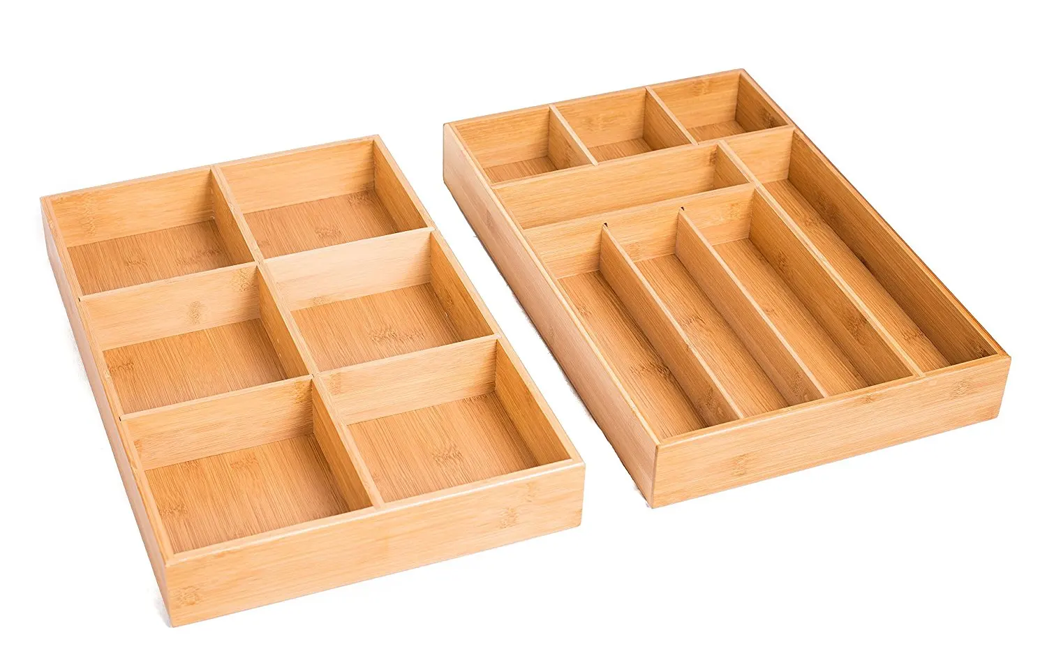 Bamboo Wood Adjustable Drawer Organizer With 3 Removable Dividers
