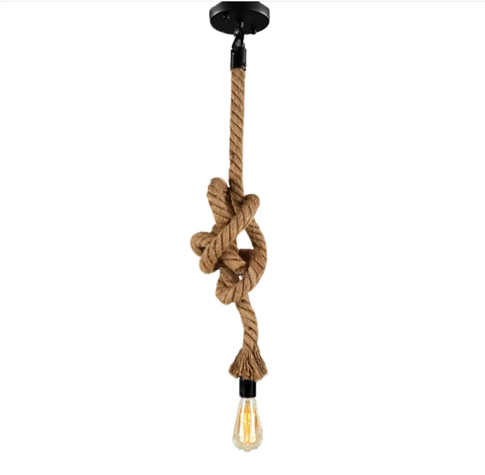 Arturesthome Wood Pendant Light Cord Kit,Vintage 59'' Twisted Hemp Rope Plug in Hanging Light Kit, Industrial Pendant Lighting E