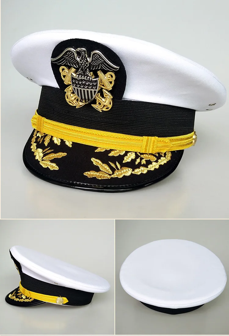 Us Royal Navy Officer Peak Cap With Cap Badge Military Sea Captain Caps