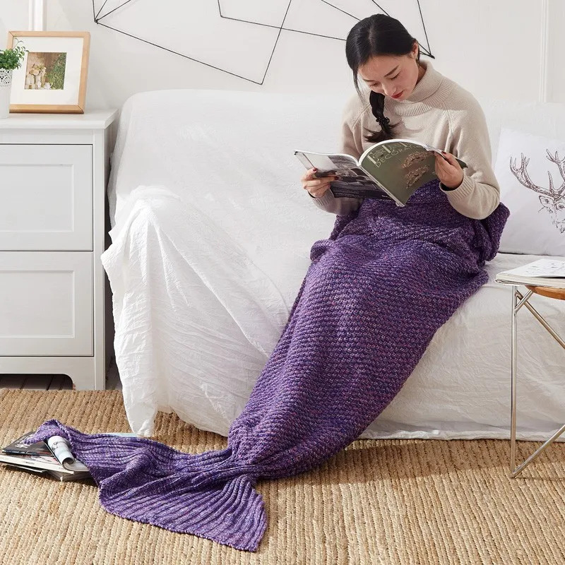 JMY Acrylic Spring Warm Crochet Knit Throw Cable Mermaid Knitted Tail Baby Adult Kids Children Blanket for Winter details