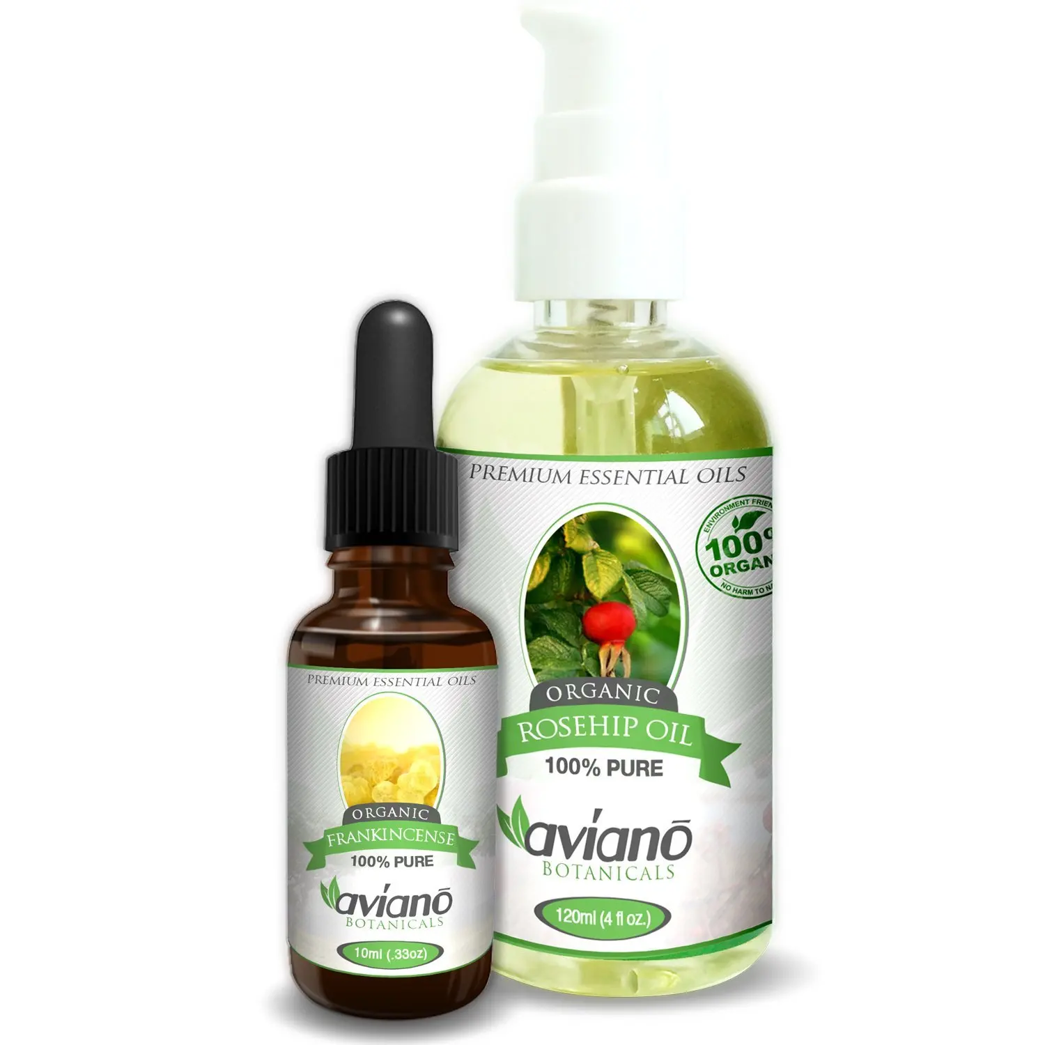 Organic Rosehip & Frankincense Essential Oil 100% Pure Ultra Premium Combo - Organic Boswellia Sacra Frankincense Essential Oil(10ml) Packaged with Organic Rosehip Oil(4oz) As Carrier Oil for Lotions and Moisturizing By Avíanō Botanicals