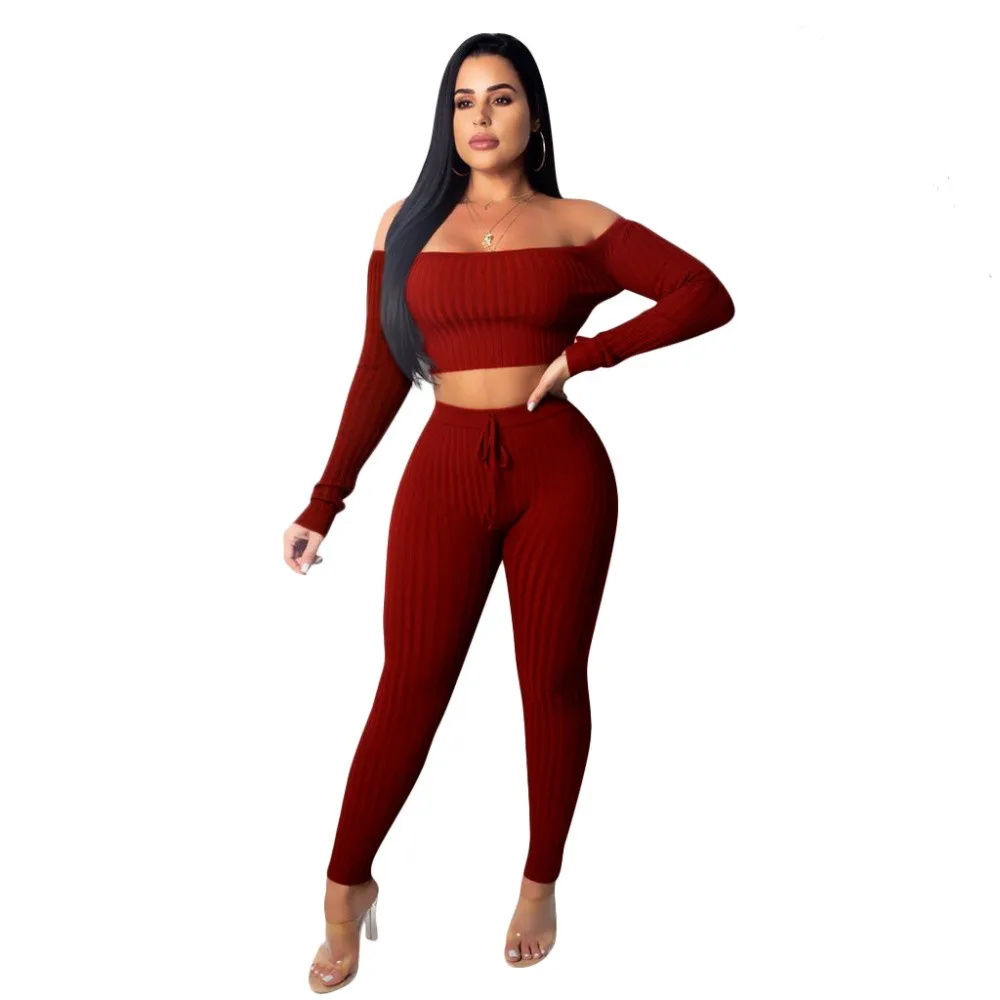 2018 Sexy Two-piece Set Women Strapless Tops Lace-up Pantsuit Two Piece ...