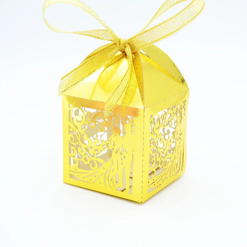 Details about   100pieces Laser Cut Bride and Bridegroom Hollow Candy Boxes Wedding Favor 