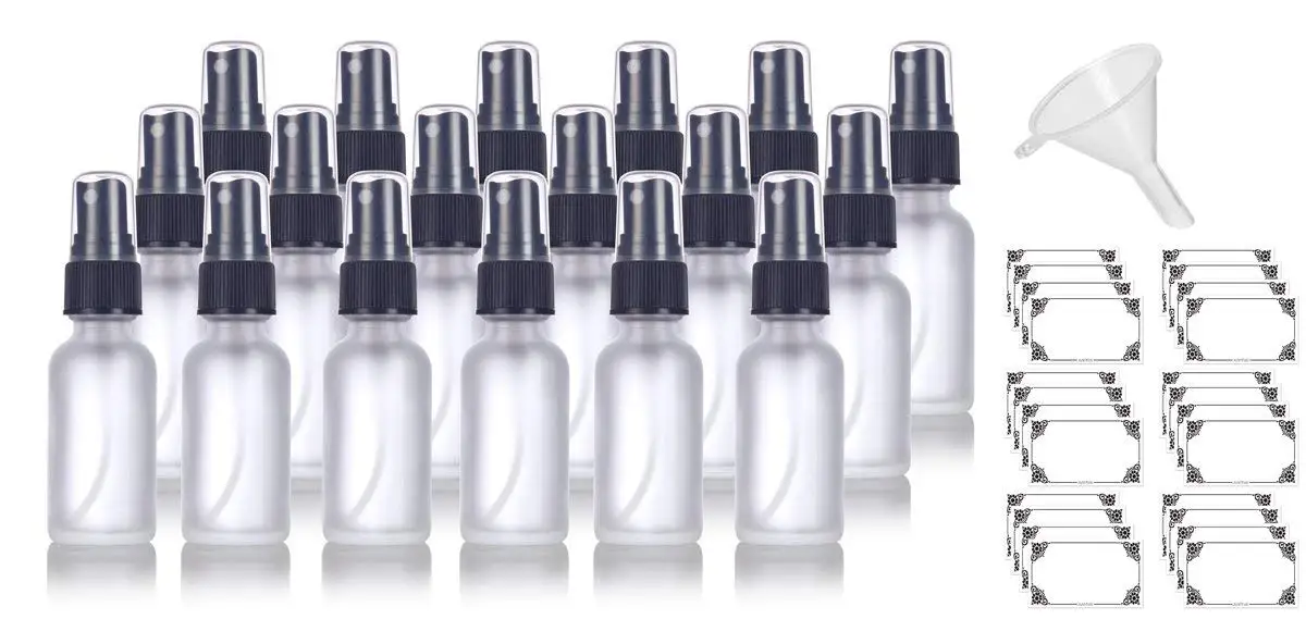 Buy 1 oz Frosted Clear Glass Boston Round Fine Mist Spray Bottle (24 pack) + Funnel and Labels ...