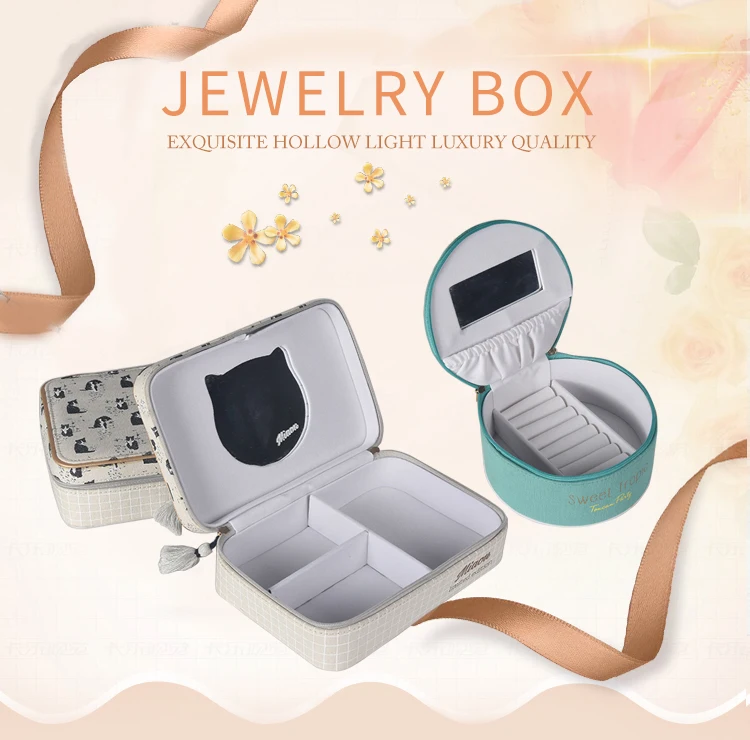 Fancy Mirror Jewellery Box Carrying Travel Jewelry Organizer Case for Girls