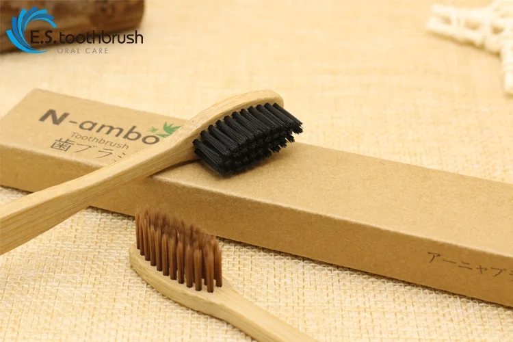 Fda Eco Bamboo Toothbrush Black Charcoal Toothbrush Thick Handle Wood ...