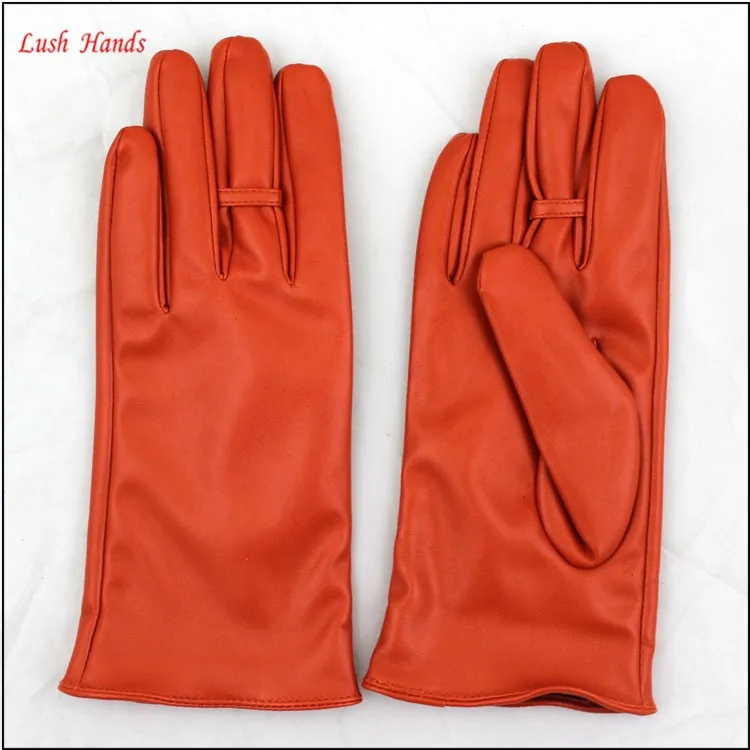 Fashion Women wholesale orange PU Leather Winter Gloves