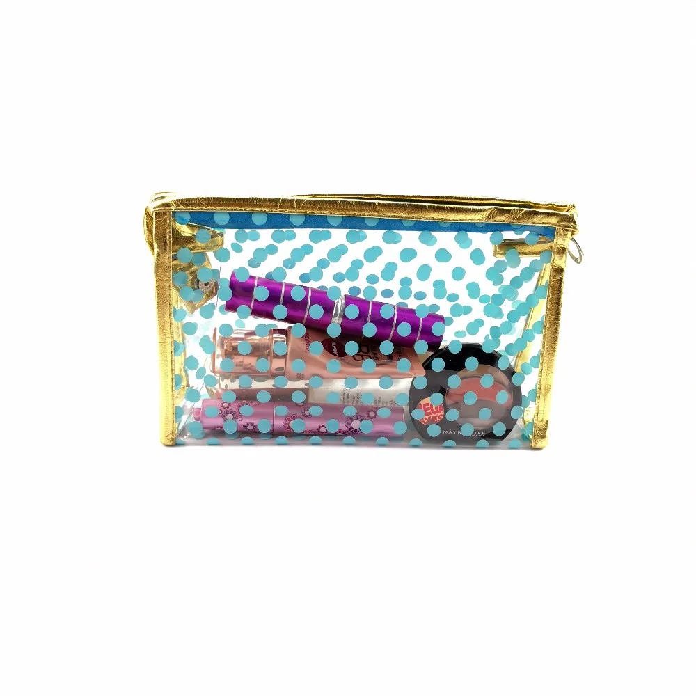 促销塑料生态美容化妆包浅蓝色圆点化妆品洗涤沐浴用品存储
