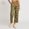 Camouflage Contrast Color Irregularity High Waist Trousers Pants For Women