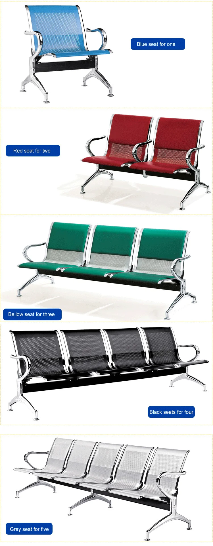 salon reception three seater row waiting chair