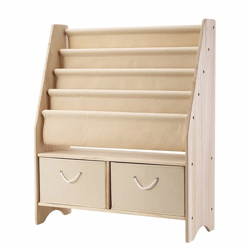 Wooden Kids Toy Sling Book Rack Display Shelf Organizer Children