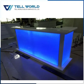 Popular Acrylic Solid Surface Blue Led Reception Desk Retail Store