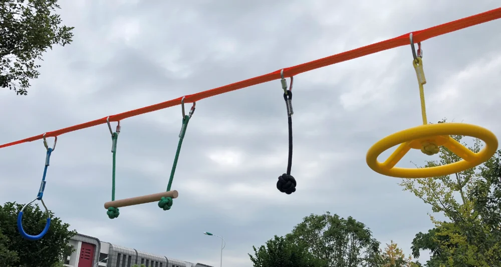 Hanging Obstacle Course Climbing Rope Line Wheel Round Swing Tree Swing