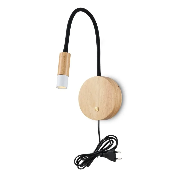 easy surface install wooden bedside  led reading wall light with plug