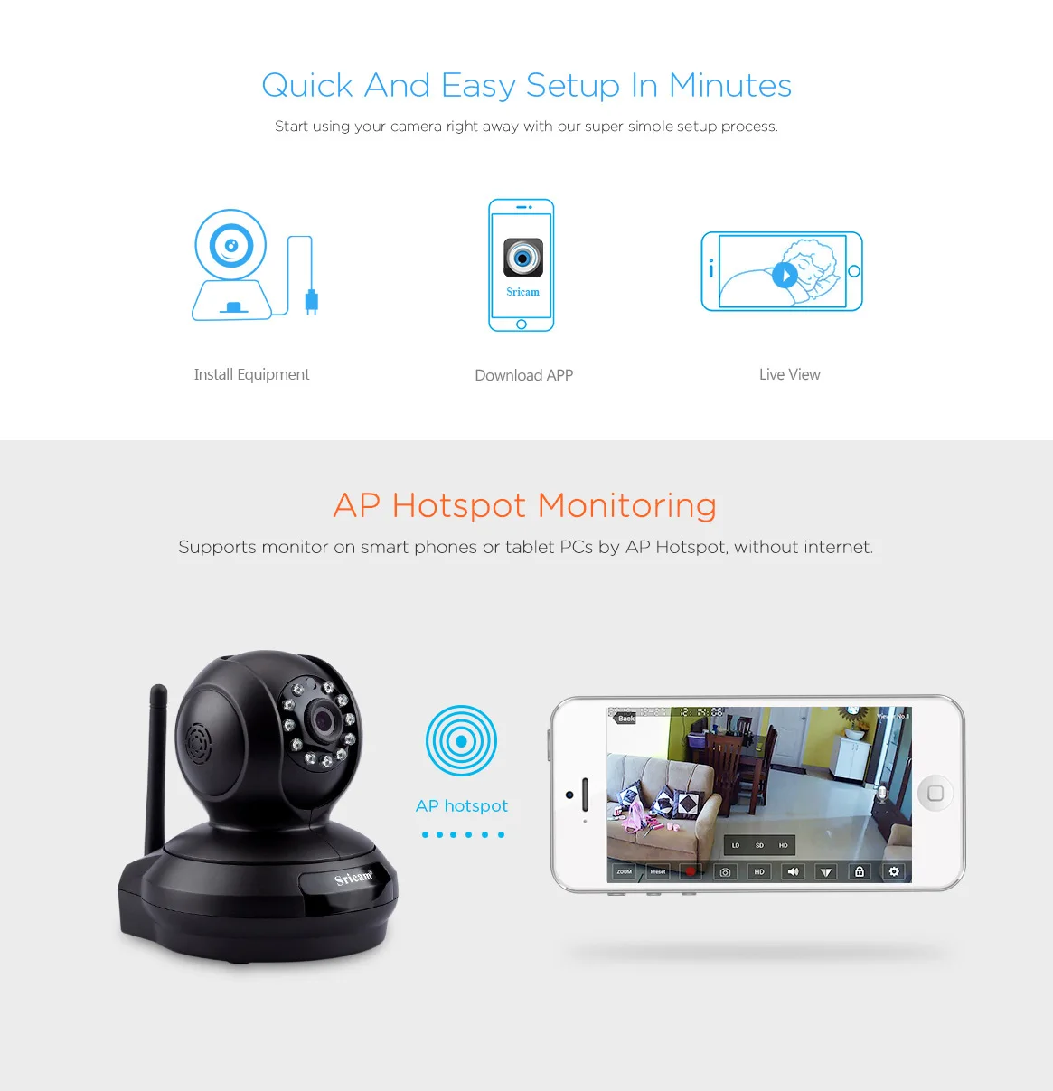 2.0MP Sricam Wireless 1080P IP Camera WiFi Home Security Surveillance Camera