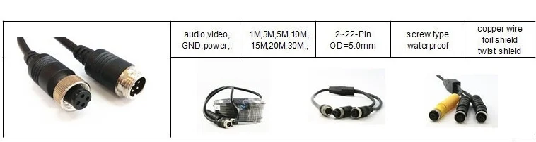 CCTV Backup Rear View reverse Camera Cable 20M Extension 4 Pin 4Pin Aviation Connector
