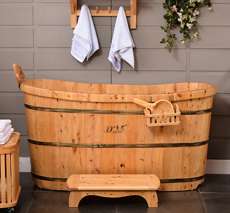 Rustic wooden bathtub contemporary home spa timber soaking