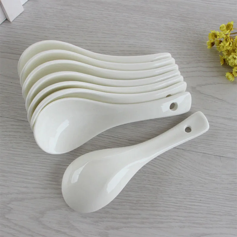 Porcelain Spoon Pure White Bone China Small Spoon Soup Spoons Use For Soup 4 Pieces As A Unit
