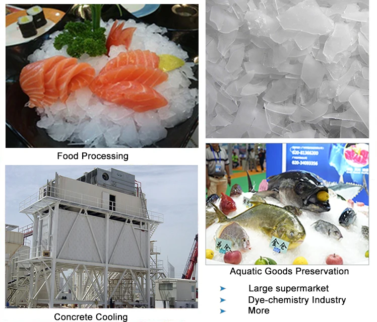 Sea fish cooling by flake ice machine on board for fishery industry