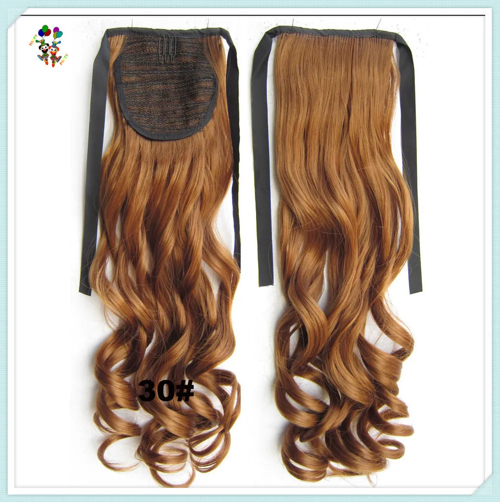 Ribbon Wrap Around Womens Brown Long Wavy Synthetic Hair Extensions Hpc