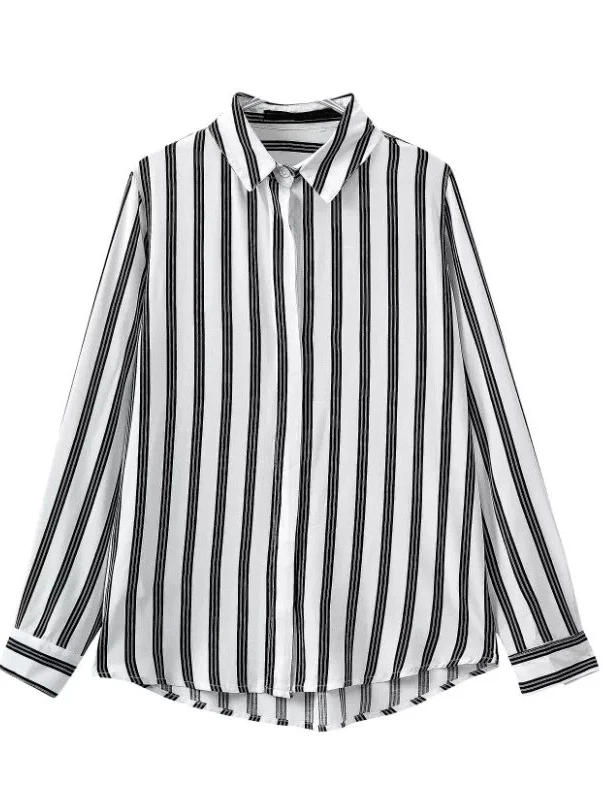 Long Sleeve Black White Vertical Striped Images Of Ladies Casual Tops ...