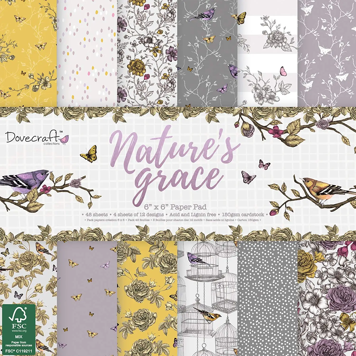 Dovecraft Premium Nature's Grace Paper Craft Collection - FSC 6x6 Paper Pack