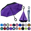 Custom logo print Anti-UV Upside Down Windproof Inverted Reverse Umbrella for Car Rain Outdoor Use