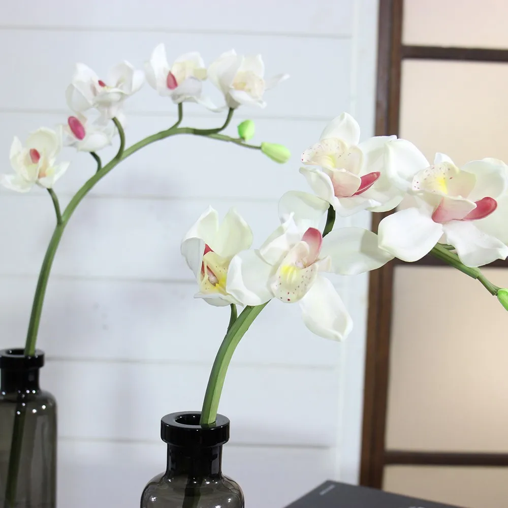 Real Looking Pu White Long Stem Real Touch Artificial Flower Cymbidium