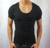 Mens black color short sleeve plain deep round neck t-shirt
