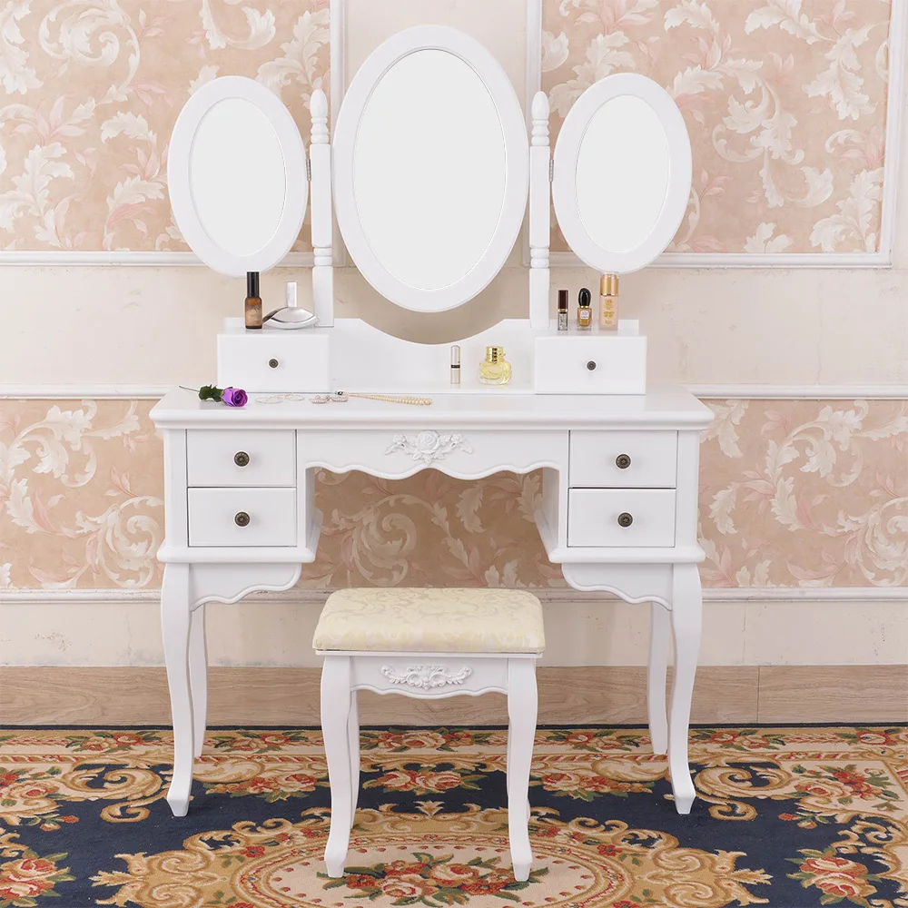 W-hy-020s Wooden Wall Mounted Mirrored White Drawer Dressing Table ...