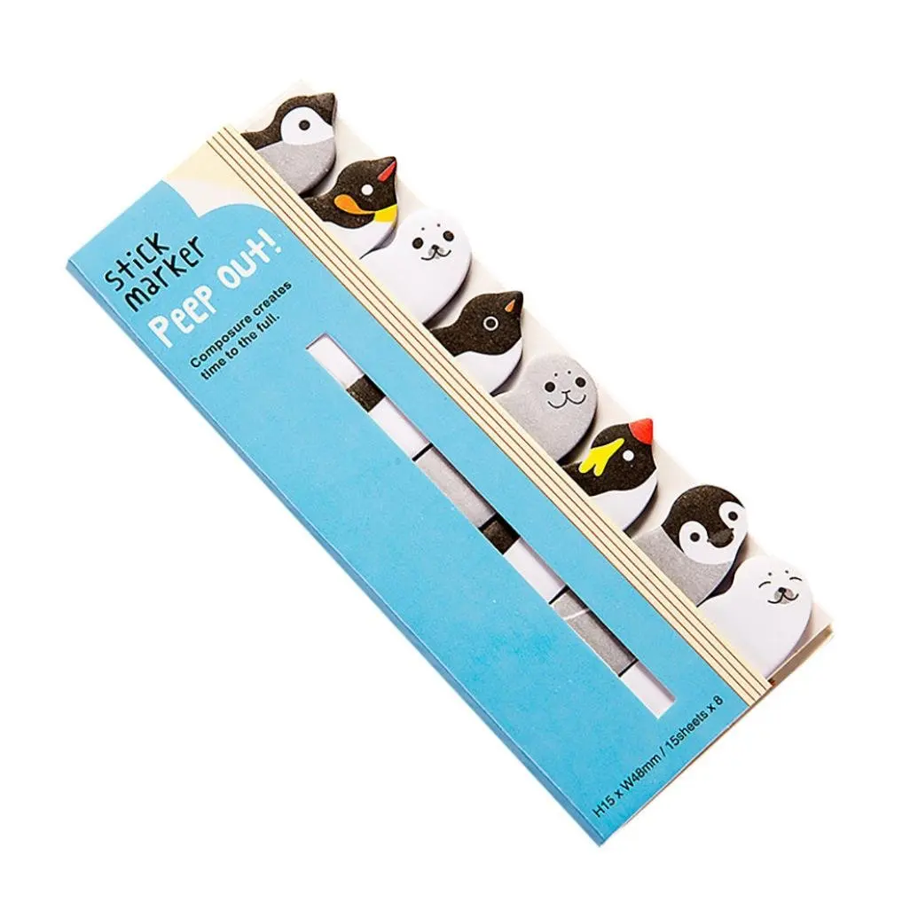 Cartoon Animal Page Marker, Lotus.flower 3 Pcs Lovely Cute Sticky Notes Assorted Memo Pads Page-marker Book Label Bookmarks For All Occasions (Penguin and Seal, Multicolor)