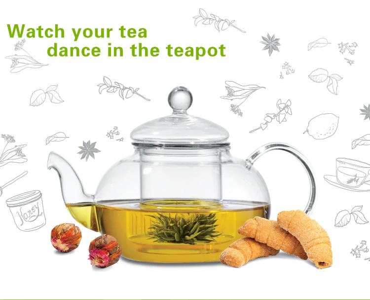 food grade with Stainless Steel Infuser for Loose Leaf Blooming Flower Tea Set Glass Teapot