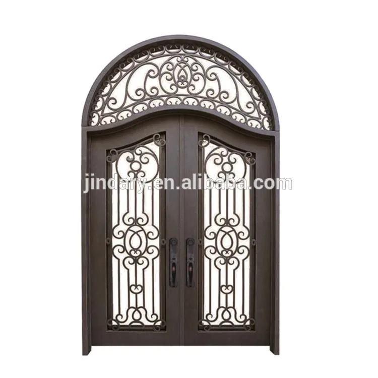 Fancy Double Entry Wrought Iron Sliding Grill Door Design For Home