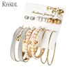 RAKOL Gold Pearl Heart Crystal Rhinestone Stud Multiple Bulk Hoop Earrings Sets for Women SE021