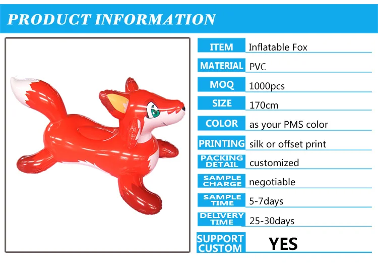 Heavy Duty Vinyl Shiny Inflatable Fox Ride On Safety Durable Plastic Giant Blow Up Zoo Animal
