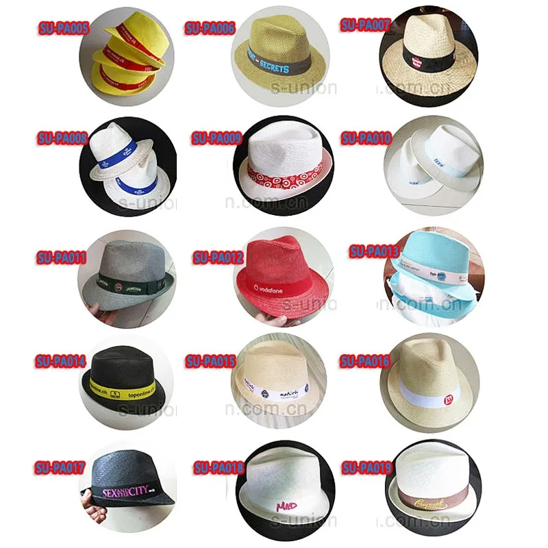 Personalized Promotional Custom Logo Band Women Paper Straw Fedora Hats ...