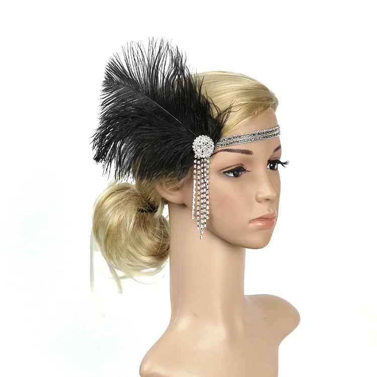 Sruiluo Women Headband Feather Flapper Headpiece Great Gatsby Vintage Prom Headdress 