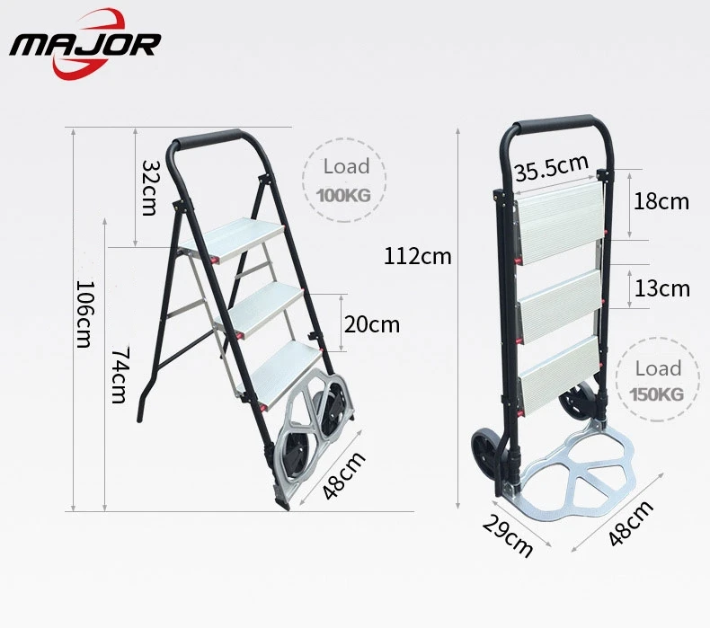 2 In 1 Folding Hand Sack Truck & Step Ladder Industrial Warehouse Barrow Cart 