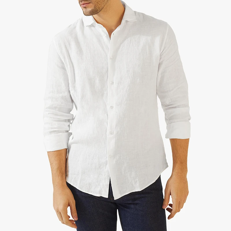 2023 New Fashion Summer Casual White Cotton Linen Shirt For Men - Buy ...