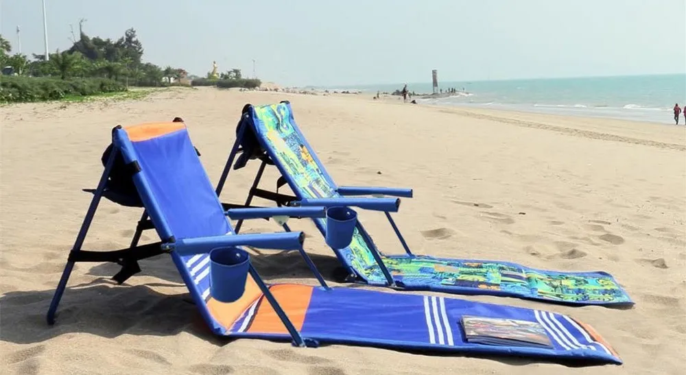 Outdoor Stripe Deluxe Portable Reclining Sun Beach Lounger With Carry